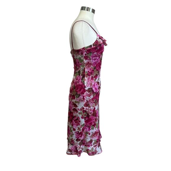 Jonathan Martin Y2K Floral Mesh Slip Dress Spaghetti Strap Ruffle Hem S - Picture 3 of 7